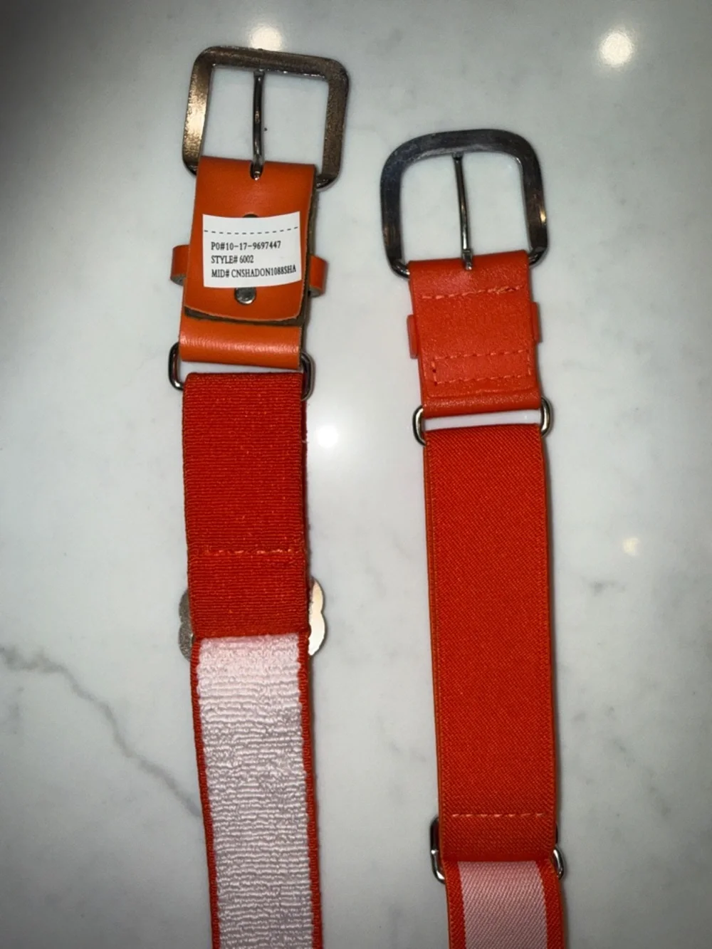 adidas Kids Orange Elastic Softball/Baseball Belts- Pair